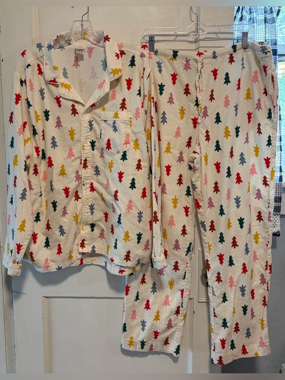 Hanna Andersson Women’s Flannel Multicolor Christmas Tree Holiday Pajamas Sz XL
